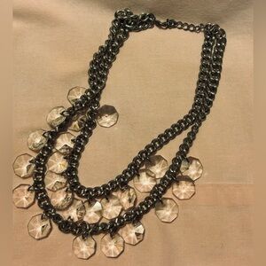 STELLA AND DOT 3 STRAND STERLING SILVER CHAIN WITH CLEAR CRYSTAL STONES